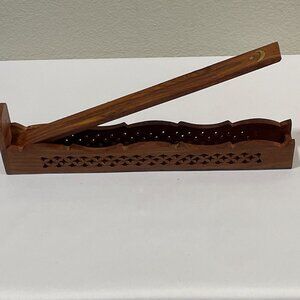 (NEW) NEW AGE IMPORTS Wood & Brass Hinged Incense Combo Burner/Storage Box